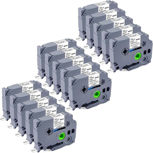 Rplacement for Brother Label Maker Tape Refill 12 mm 0.47 Laminated White TZe-231 Compatible with Brother P-Touch PT-H110 PT-D210 Label Maker Machine, Black on White, 1/2 Inch x 26.2 Feet, 15 Pack