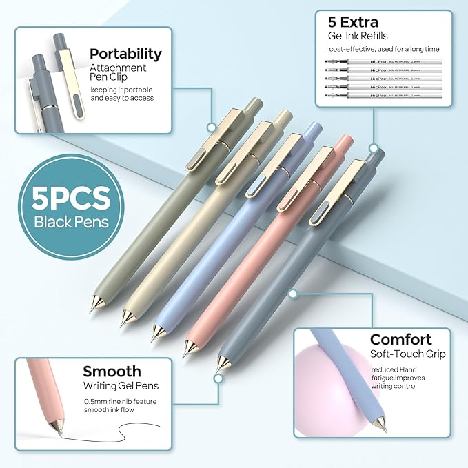 Nicpro 39 PCS Aesthetic School Supplies with Cute Pencil Case, 12 Pastel Highlighters, 5 Black Gel Pens for School, 6 Mechanical Pencils Set 0.5 & 0.7mm for Student Stationary College Essentials(Blue)