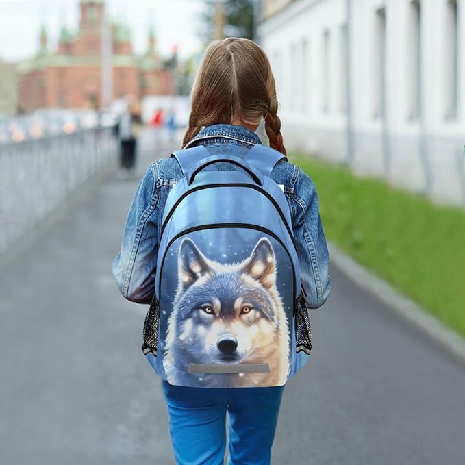 Wolf Backpack for Boys Elementary School Bag Kids Girls Bookbag Travel Rucksack