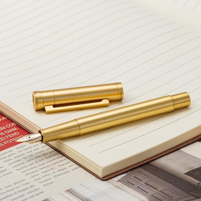 Hongdian Brass Fountain Pen Fine Point, Slim Style with Converter and Metal Pen Case, The Light of Hope Serise
