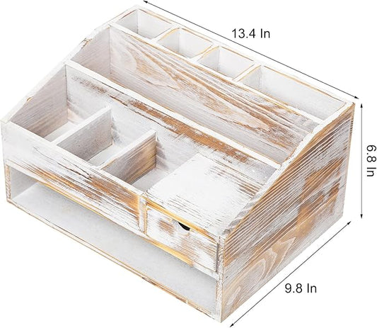 VERGOODR Wood Desk Drawer Organizers with File Organizer Pen holder Office Decor combo Organization Home Can Arrange calculators scissors pens note papers, etc. (washed white)