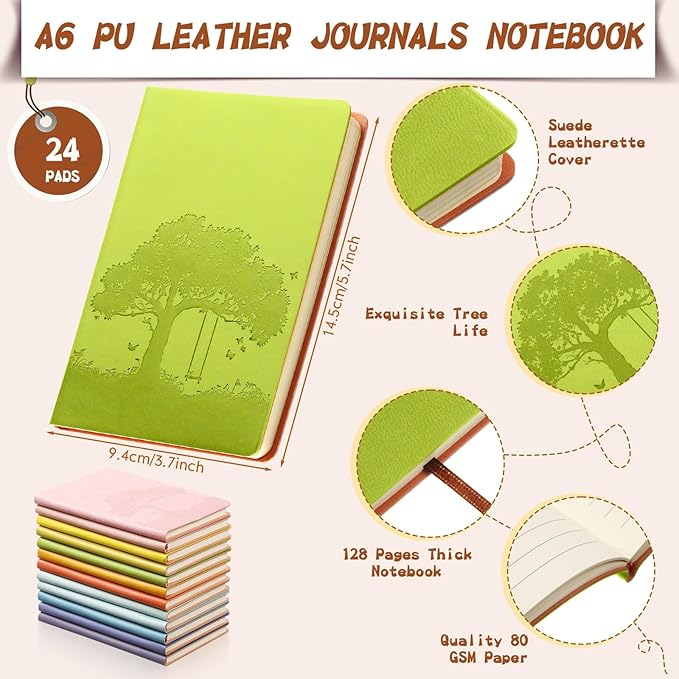 TaoBary 36 Pcs A6 PU Leather Journals Notebook Bulk Colorful Tree Life Lined Journal Soft Leather Cover Ruled Writing Notebook for Writing Office School Home Business 128 Pages (Fresh Color)