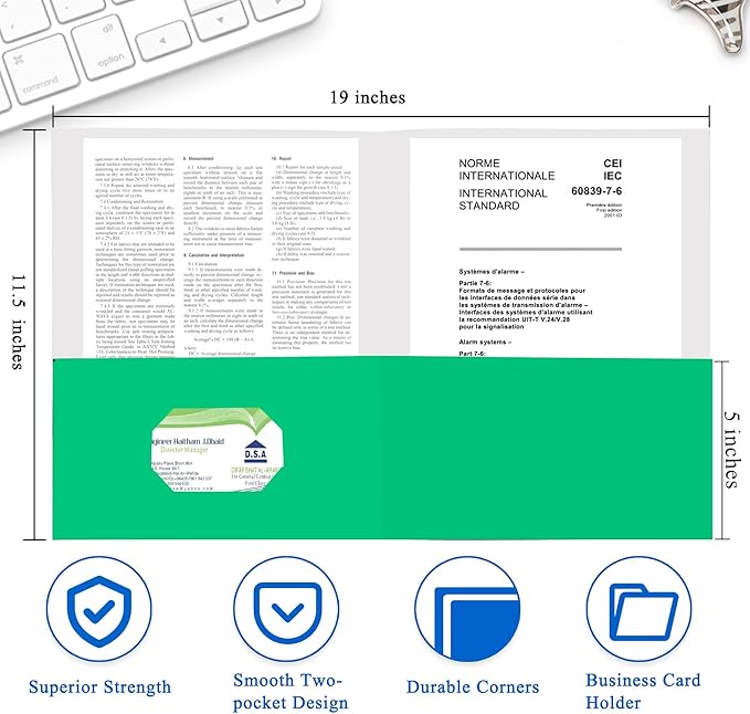 Zzrywuty 100 Packs Paper Folders with Pockets for Students,Businessmen and Office Workers,Letter Size,Two Pocket Folders with Card Slot for Office,Business,School Supplies (Green)