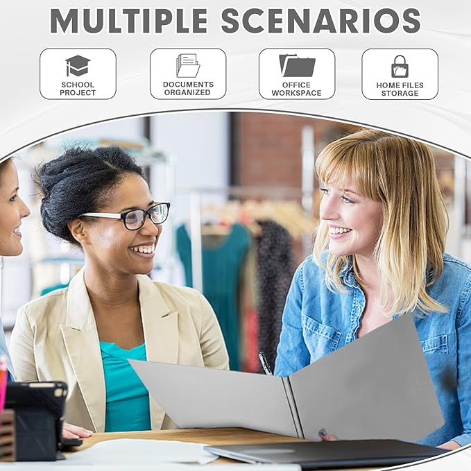 Two Pocket Folders, RAZCC 50 Pack Two Pocket Folders with Prongs, 3 Prong Folders Fit Letter Size Paper, Pocket File Folders for School Office Home Business, Grey