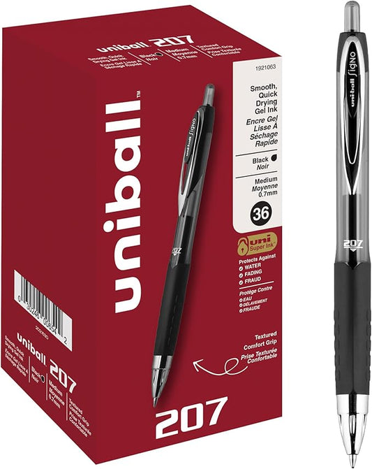 uni-ball 207 Retractable Gel Pens, Medium Point (0.7mm), Black, 36 Count