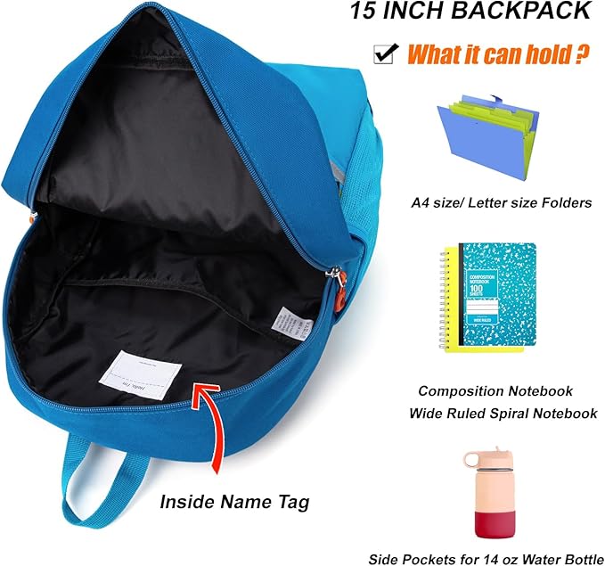 HawLander Little Kids Backpack for Boys Toddler School Bag Fits 3 to 6 years old, 15 inch, Blue