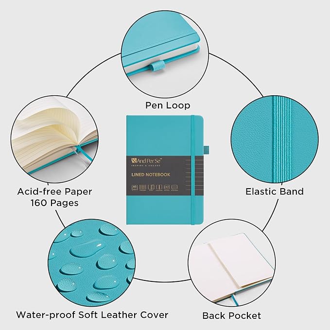 &And Per Se Lined Journal Notebook, 160 Pages, A5 5.7 x 8 inches College Ruled Thick Paper Notebook Journals for Writing, Hardcover Notebooks for Women Men Office School (1 Pack, Cerulean Blue)