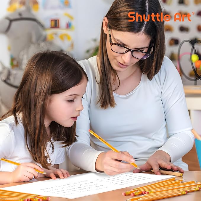 Shuttle Art 60 Pack Pencils, #2 HB, Pre-sharpened Pencils with Top Erasers, Premium Woodcased Yellow Pencil Bulk for Classroom & School Supplies, Writing and Drawing