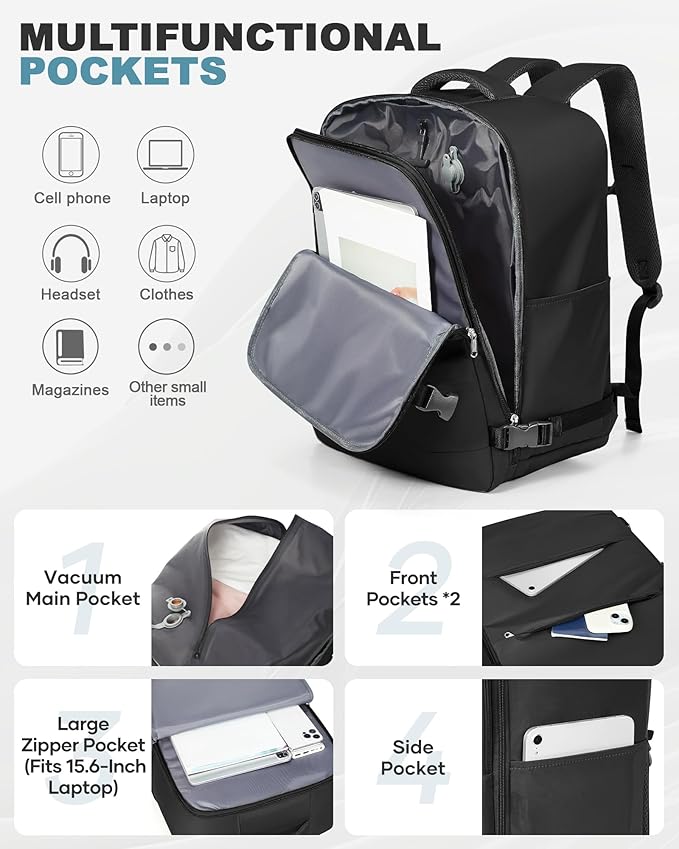 coofay Large Vacuum Backpack Travel with Pump Vacpack Travel Backpack with Vacuum System Compression Backpacks for Travel Easy Vac Pack Carry on Luggage
