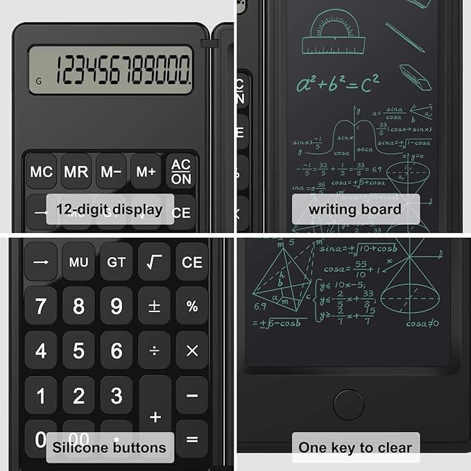 Doodle Pad Calculators, Kids Calculator with Writing Tablet & 6 LCD Display, 12 Digit Electronic Board Drawing/Memo Pads