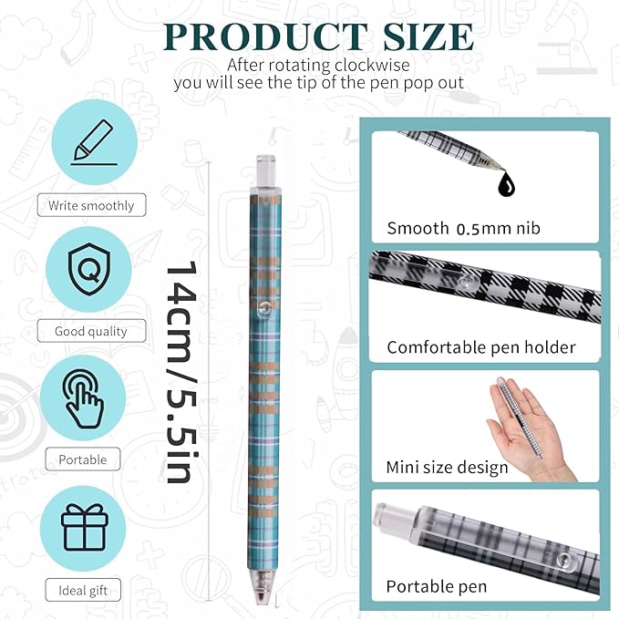 XIUSHE 12PCS Comfortable Writing Pens Retractable Gel Pens Novelty Pretty Journaling Pens,Black Ink Medium Point 0.5mm Gift School Supplies Office Party Birthday Gifts (Stripe,12)