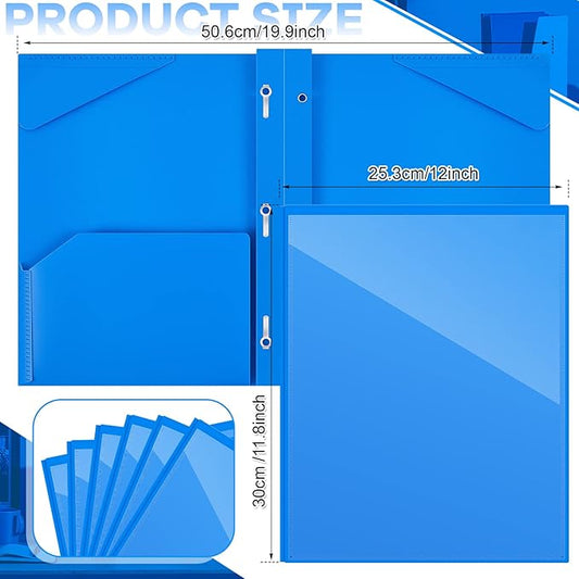 Henoyso 36 Pcs Plastic Folder with Clear Front Pocket and 3 Prong Plastic Folders with Card Slot Pocket Folders with Prongs for School Office (Blue)