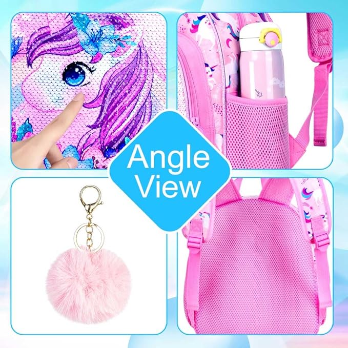 Toddler Backpack for Girls, Cute Unicorn Bookbag for Little Kids, 12” Sequin Kindergarten Preschool Schoolbag