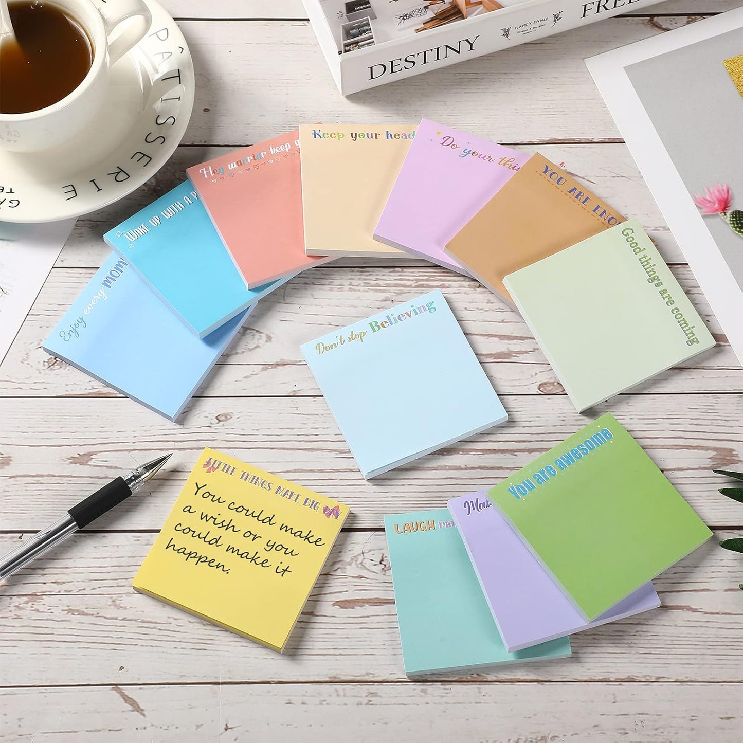 Zonon 12 Pieces Inspirational Sticky Notes 3 x 3 Inch Motivational Fun Notepads Positive Gifts for Teacher Nurse Coworkers Work Studying Supplies (Simple Style)
