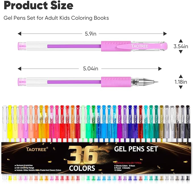 Taotree Glitter Gel Pens, 36 Color Neon Glitter Pens Fine Tip Art Markers Set 40% More Ink Colored Gel Marker for Coloring Book, Drawing, Coloring, Scrapbook, Journaling, Sparkle Easter Gifts kids