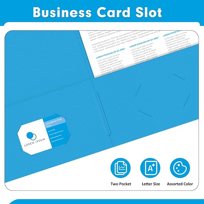 Two Pocket Folders, PANDRI 50 Pack 2 Pocket Folders, Letter Size Paper File Folder for School Office Home Business, LightBlue