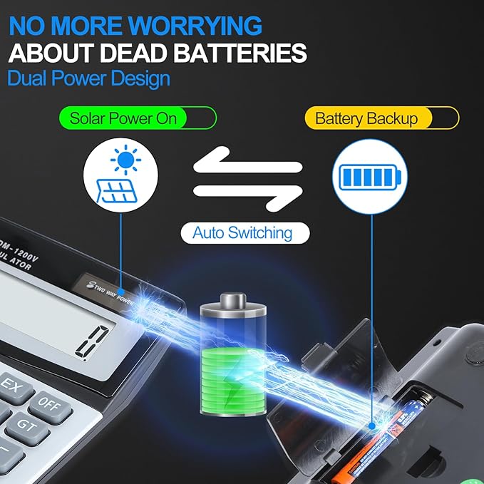 Calculator, 12-Digit Large LCD Display Desktop Calculators, Big Button with Dual Power (Solar & Battery), Standard Function for Office/School/Home Use