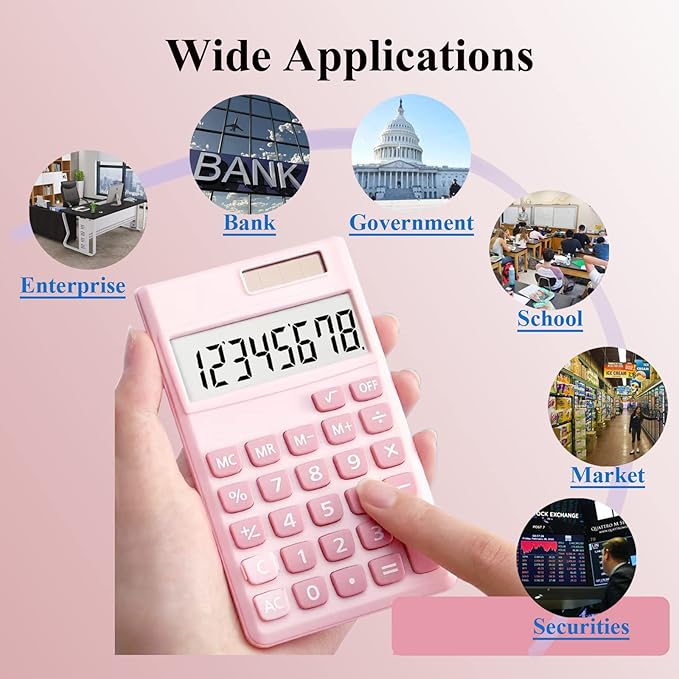 Basic Calculator, Desktop Cute Pocket Size Mini Calculators for School, Office, Home (Pink)