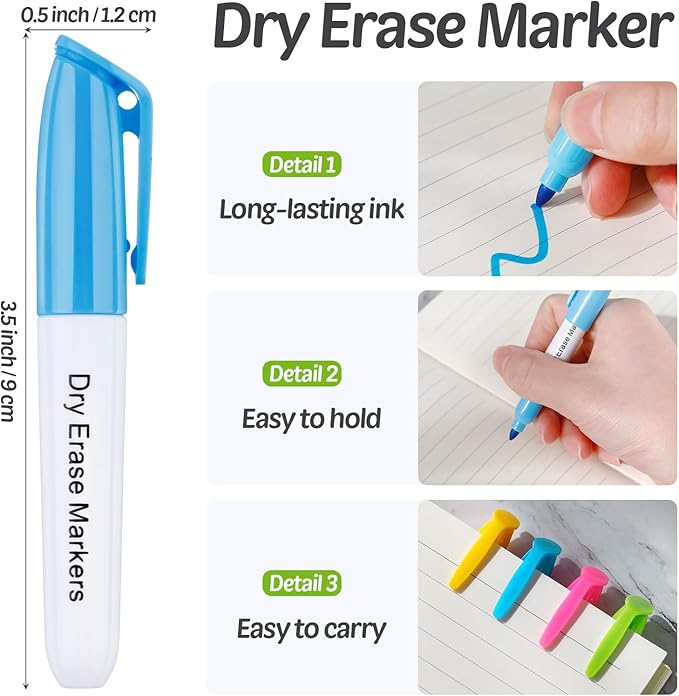 PerKoop 120 Pcs Mini Dry Erase Markers Fine Tip 3.5 Inch Erasable Whiteboard Markers with Cap Clips Low Odor Dry Erase Pen for School Office, Assorted Colors