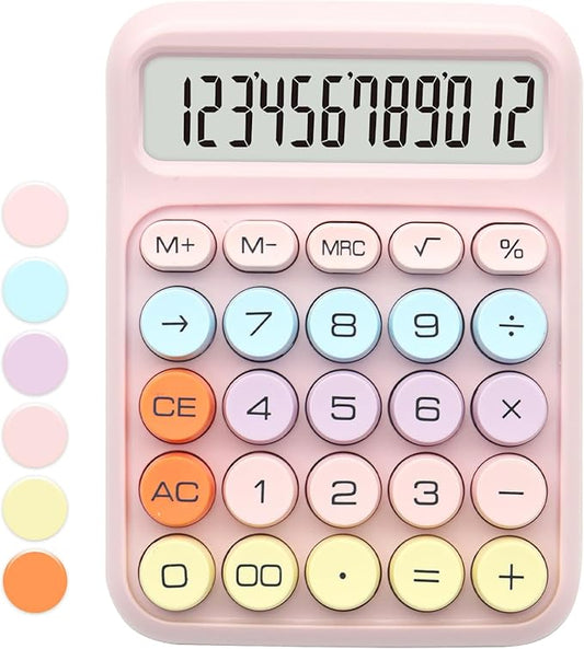 Pink Calculator, UPIHO Standard Calculator with 12 Digit Display and Big Buttons, Pink Office Supplies and Desk Accessories for Office,School
