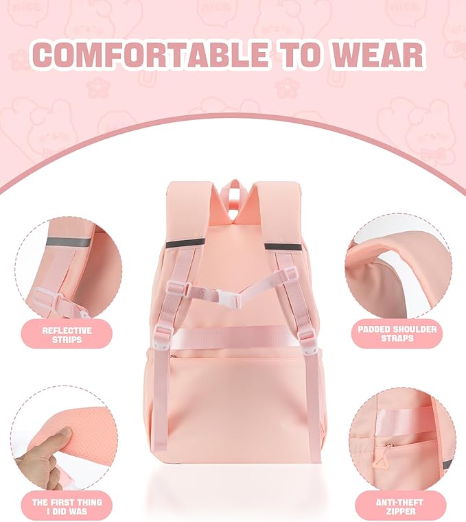 School Backpack for Girls, 15.6 Inch Laptop Bags for Middle School Students-Kindergarten Elementary College Backpacks,Large Backpack for Teen Girl Students Casual Travel Daypacks-Pink