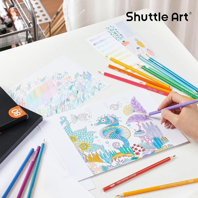 Shuttle Art 80 Colored Pencils, Colored Pencils for Adult Coloring, Soft Core Color Pencil, Drawing Supplies for Adults Kids Artists Beginners Drawing Coloring Sketching
