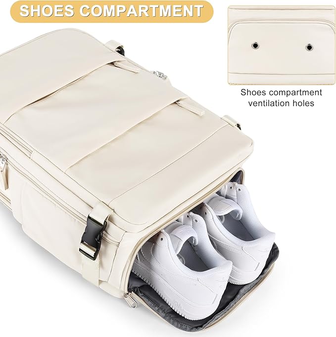 coofay Beige Travel Backpack For Women Men Airline Approved Personal Item Carry On Flight Approved Waterproof Backpack For Traveling On Airplane Weekender Travel Bag