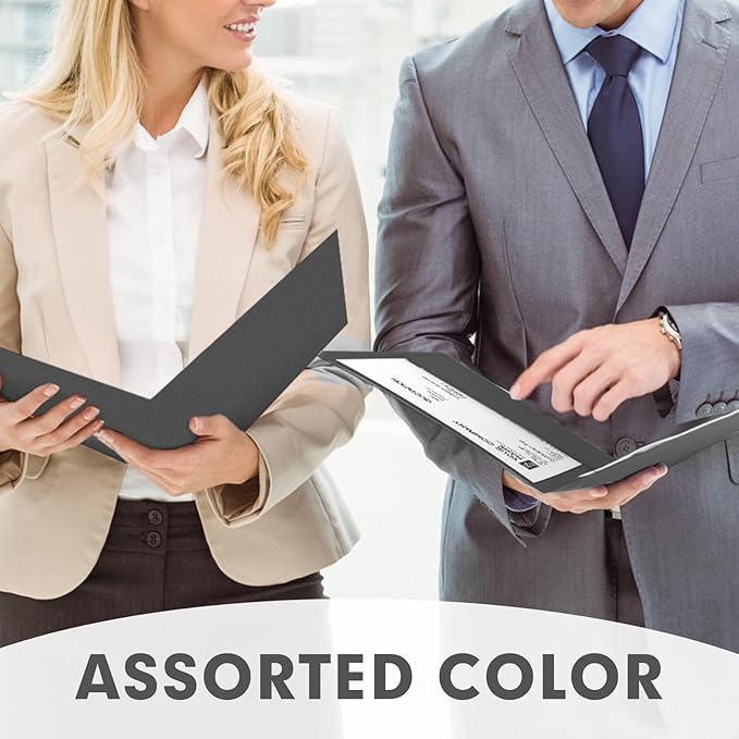 Two Pocket Folders, PANDRI 50 Pack 2 Pocket Folders, Letter Size Paper File Folder for School Office Home Business, Black