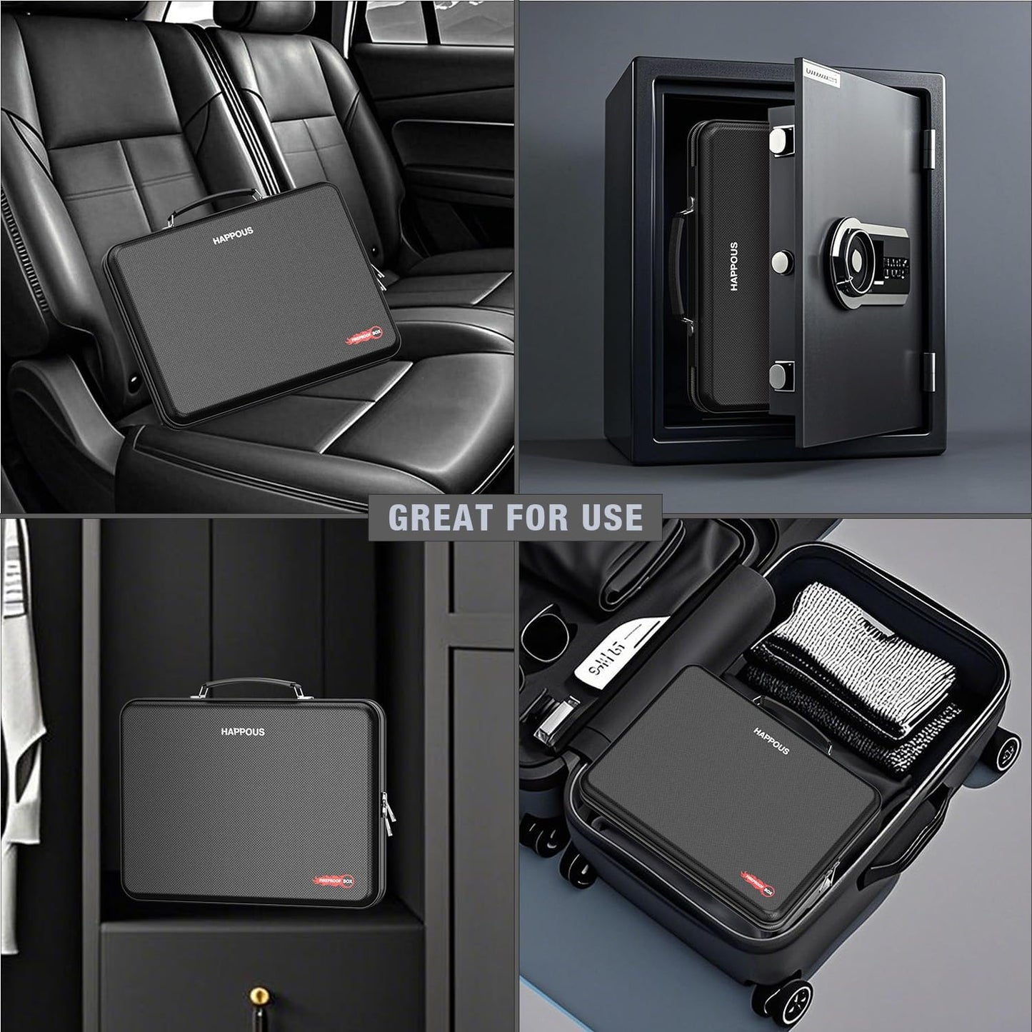 Fireproof Document Organizer, Expanding File Organizer with 13 Pockets, Portable Fireproof Document Box Hard-Shell Document Organizer Storage for Documents Laptop Passports Cards Black