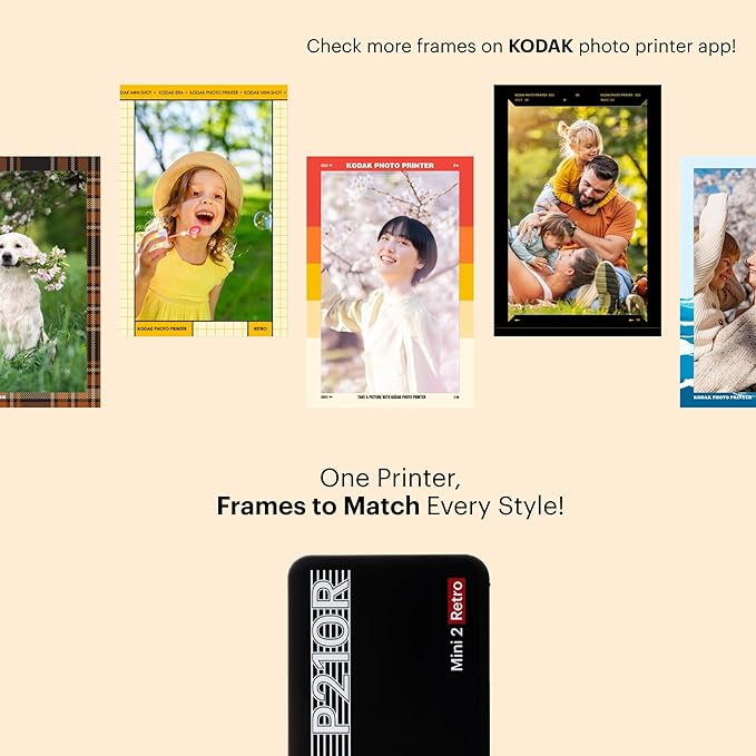 Kodak Mini 2 Retro 4PASS Portable Photo Printer, 2.1x3.4 inches, 38 Sheets Bundle, White