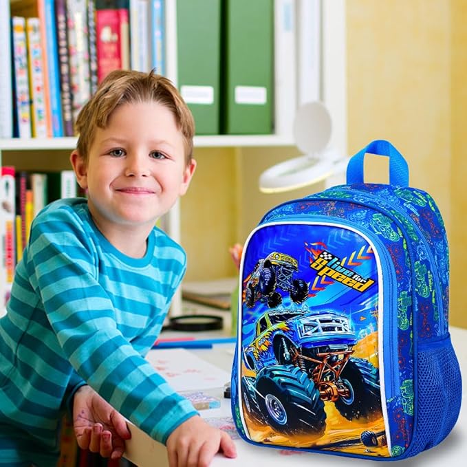 KLFVB Boys Toddler Truck Backpack, Water Resistant Kindergarten Bookbag, 13" Preschool Backpacks for Toddler - Truck Blue