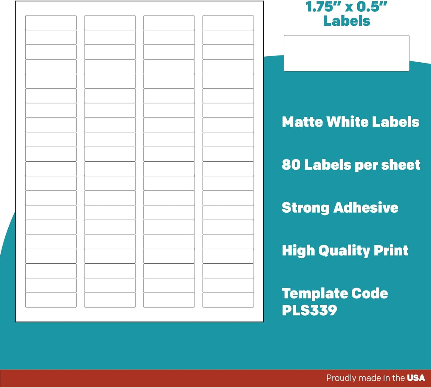 Premium Label Supply White Sticker Return Address Labels – 1.75" x .5" – Laser/Inkjet Compatible – (80 per Sheet), 100 Sheets – 8000 Total Adhesive Labels