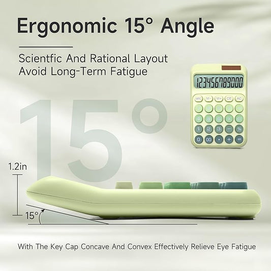 Desk Calculator,12 Digits, Large LCD Display,Big Buttons,Solar and Battery Dual Power Desktop Calculators,Cute and Aesthetic (Ombre Green, M)