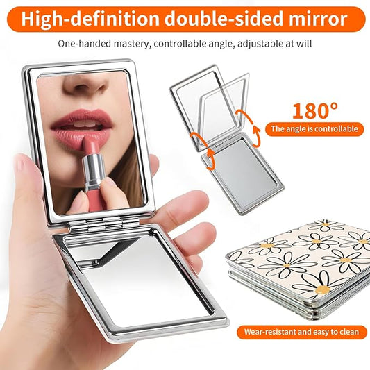 Compact Pocket Mirror, Cute Travel Mini Mirror with Magnification, Foldable Double-Sided Portable Cosmetic Mirror for Men, Women Cute Daisy