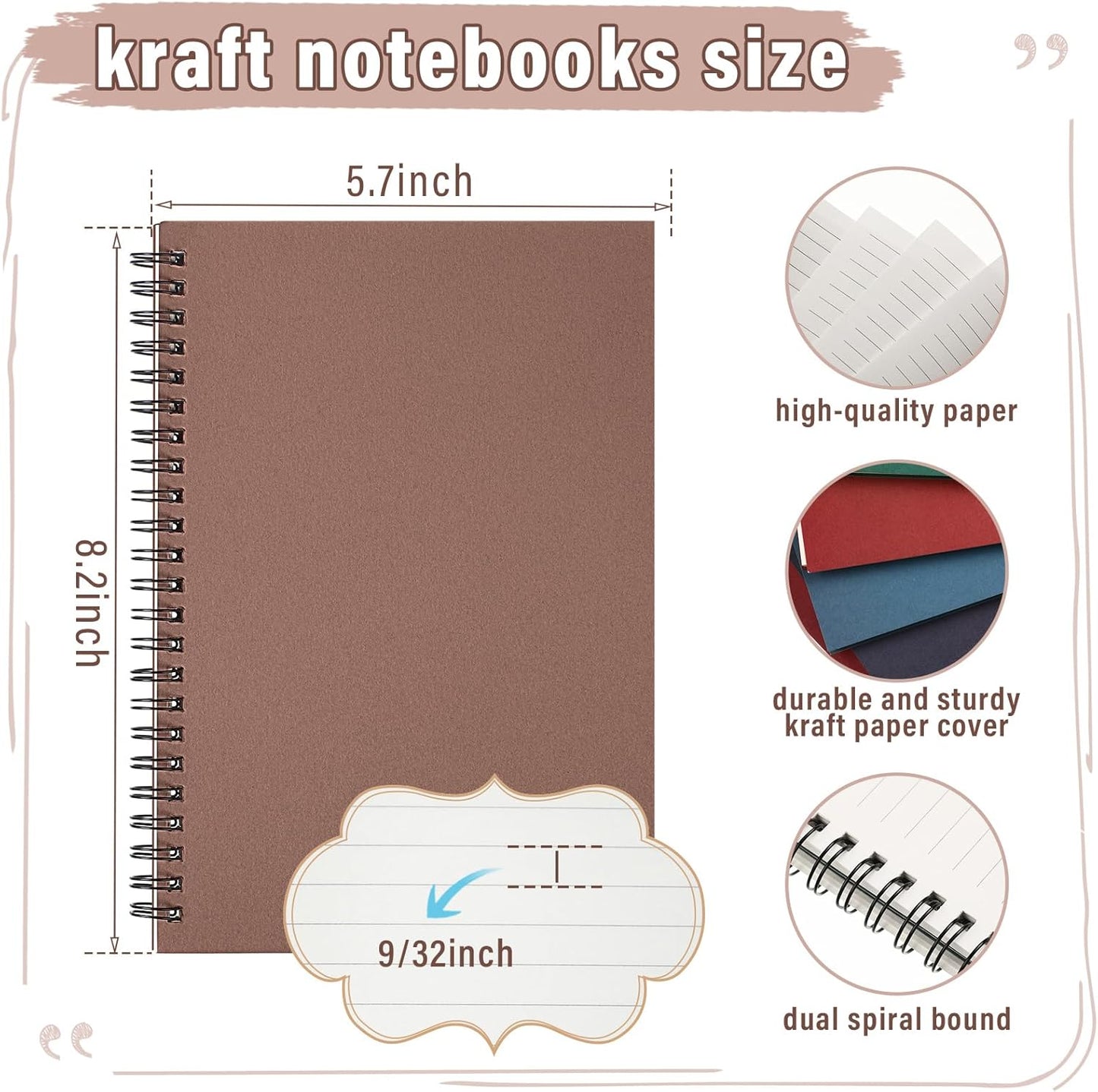 Fuutreo 12 Pcs Spiral Notebook for Work A5 8.3 x 5.7 Inch College Ruled Spiral Journal Notebook Kraft Cover Ruled Paper, 12 Color, 60 Sheets, 120 Pages for Office School(Business Color)