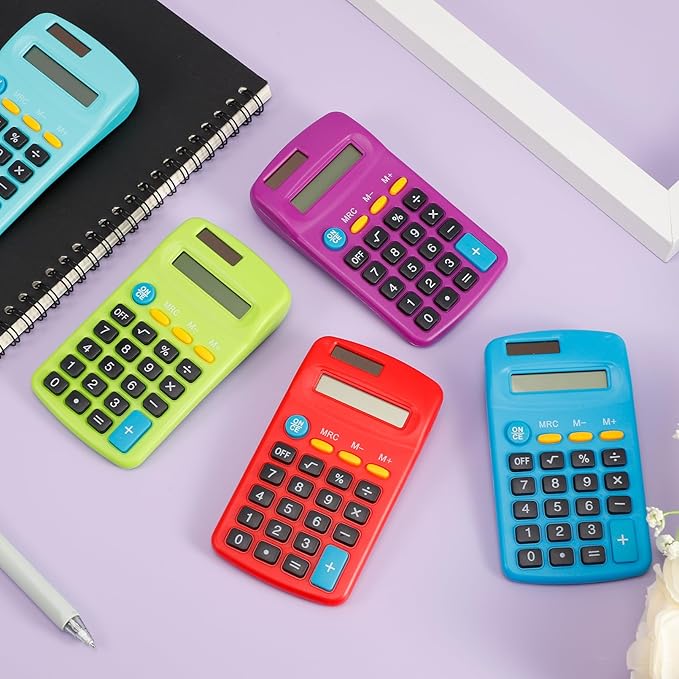 18 Pack Pocket Size Mini Calculator, Solar Battery Dual Power, 8 Digit Display Basic Calculator, Multicolor