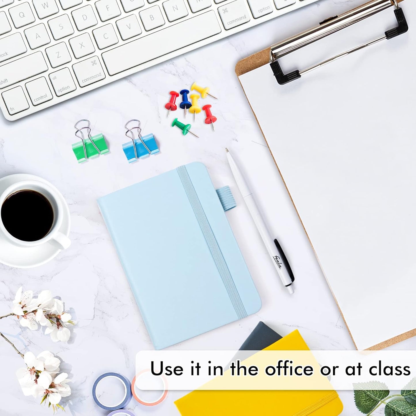 feela Pocket Notebook Journals, Mini Cute Small Hardcover College Ruled Notepad Office School Supplies, with 3 Black Pens, 3.5”x 5.5”, 3 Pack, A6, Solid Colors, Gray, Yellow, Light Blue