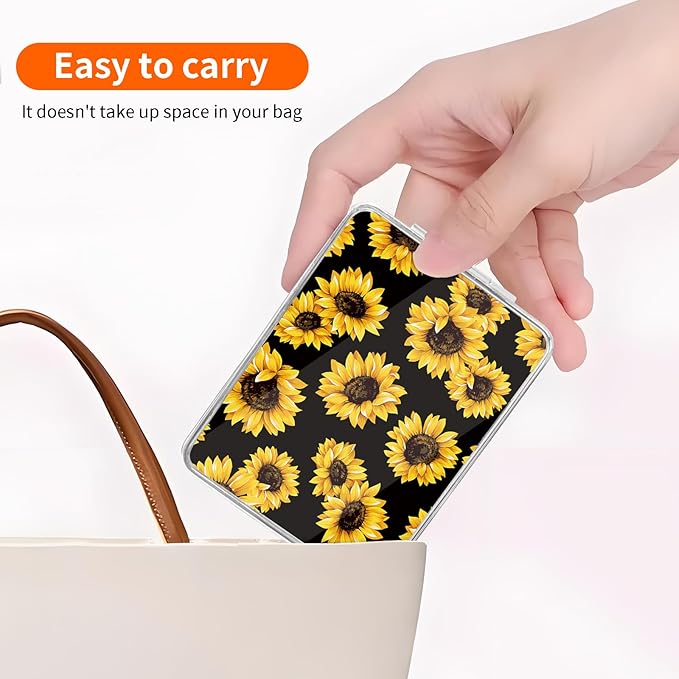 Compact Pocket Mirror, Cute Travel Mini Mirror with Magnification, Foldable Double-Sided Portable Cosmetic Mirror for Men, Women Sunflowers