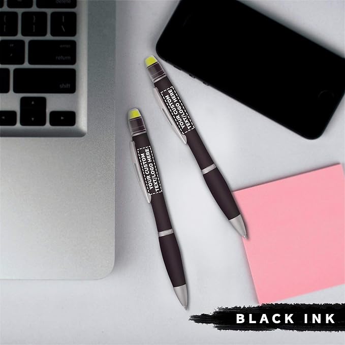 DISCOUNT PROMOS 10 Marathon Gel Highlighter Pens Pack - Customizable Text, Logo - Twist Mechanism, Ballpoint - Black