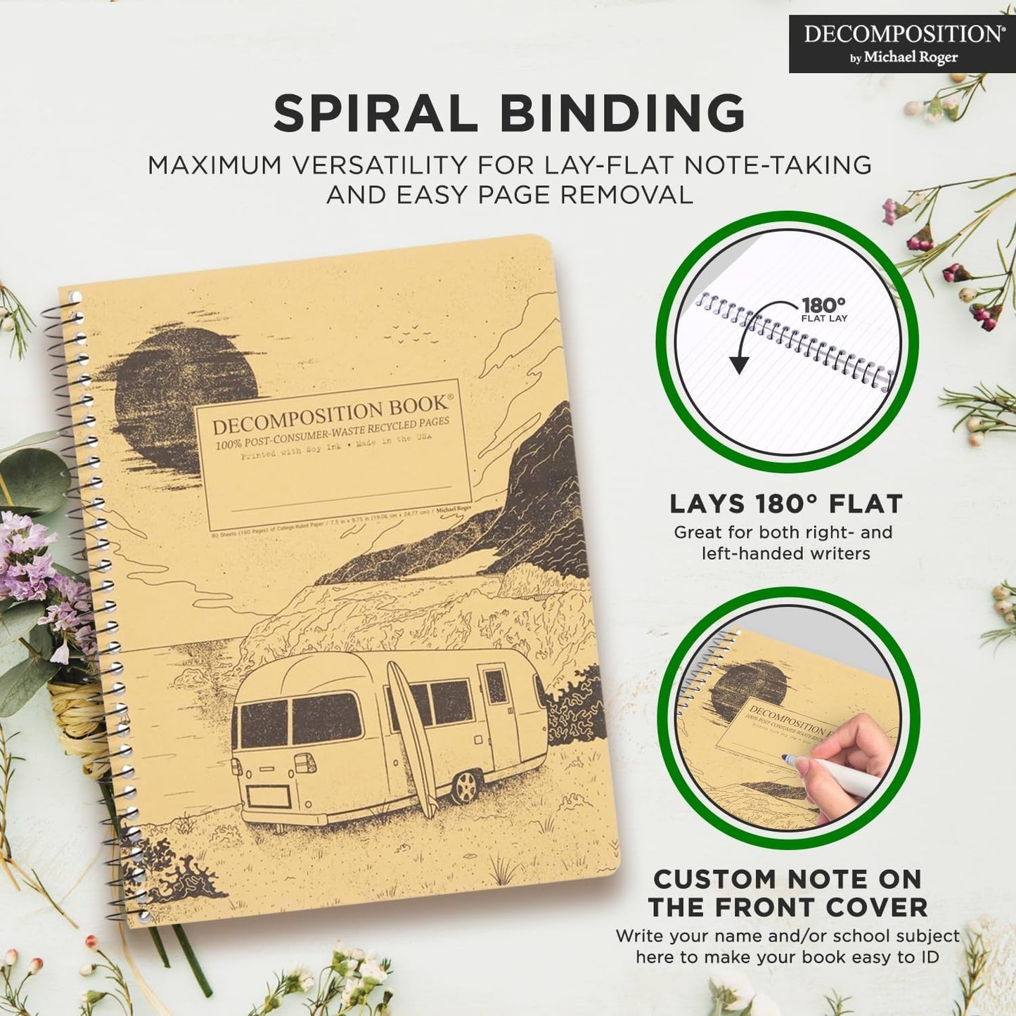 Decomposition Big Sur College Ruled Spiral Notebook - 9.75 x 7.5 Journal with 160 Lined Pages - 100% Recycled Paper - Notebooks for School Supplies, Home & Office - Made in USA