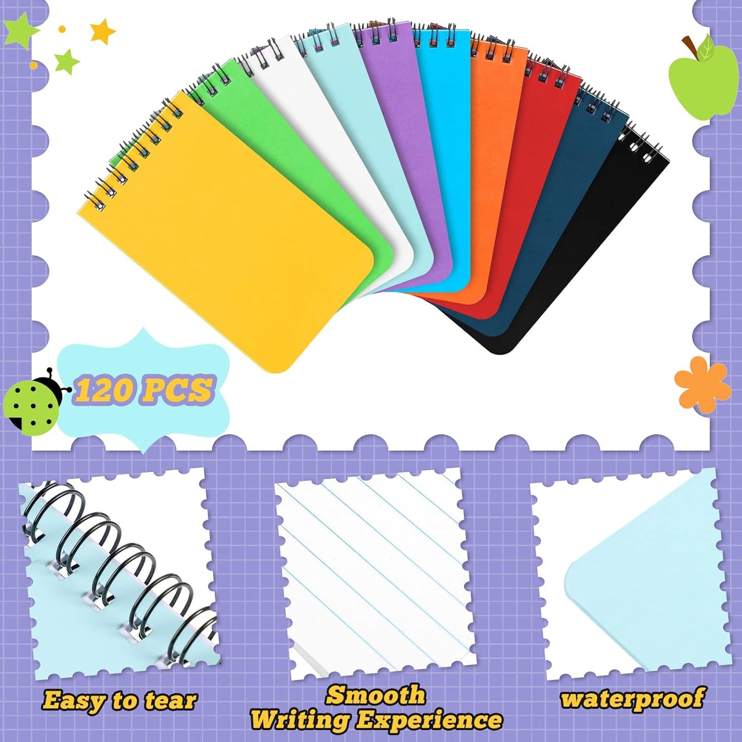 Sinmoe 120 Pack Small Spiral Notebooks 3x5 inch Mini Pocket Notepad Bulk Wire bound Top Spiral Memo Note Pads 60 College Ruled Notebook and 60 Blank Unlined Journals Assorted Steno Pads