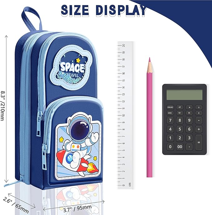 Blue Cute Pencil Case for Boys & Large Zippered Pen Pouch Organizer with Aesthetic Design Kids School Supplies canvas Marker Bag Travel Stationery Box back to School Gift for Boys (blue)