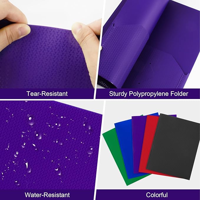 ViVin Sturdy Plastic Folder, 5 Pack, 2 Pocket Folder with Prongs, Holds Letter Size Paper, Poly File Plastic Folders with Fasteners, for School Home and Office - Assorted Color