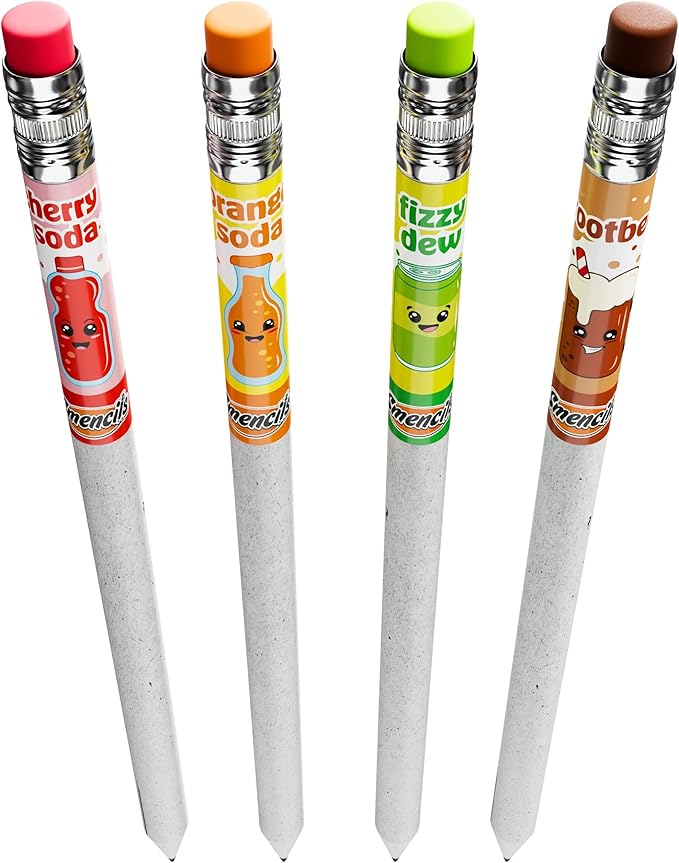 Smencils Soda Pop Shop Scented Pencils – HB #2 Graphite Pencils Made from Recycled Newspapers, 4 Pack, Long-Lasting Gourmet Scents, Fun School Supplies & Gifts for Kids, Teachers, Classroom Rewards