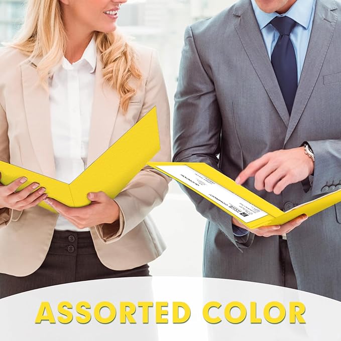 Two Pocket Folders, PANDRI 50 Pack 2 Pocket Folders, Letter Size Paper File Folder for School Office Home Business, Yellow