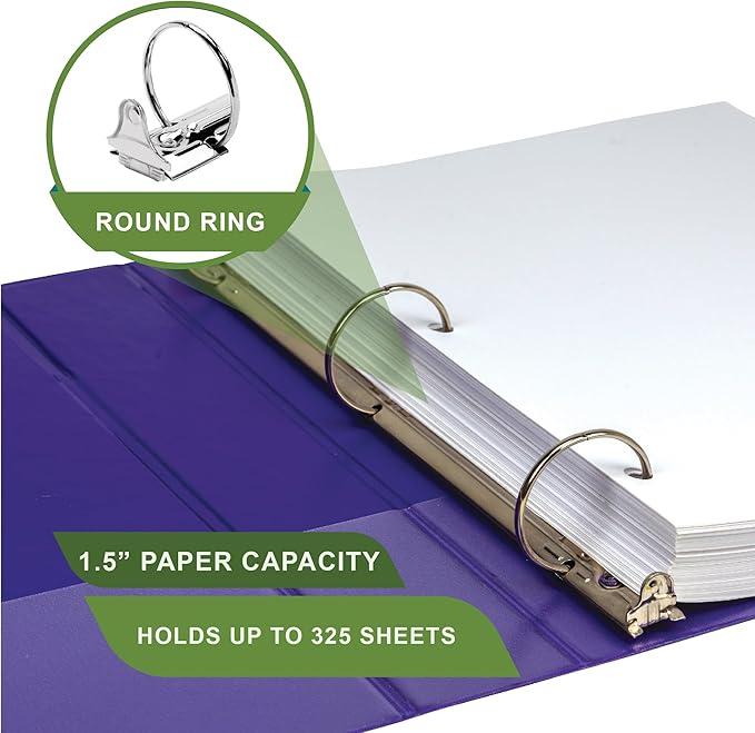 Samsill Plant-Based 1.5 Inch Durable Round Ring, Made in USA, View Binder, Eco-Friendly, USDA Certified Biobased, Single, Violet