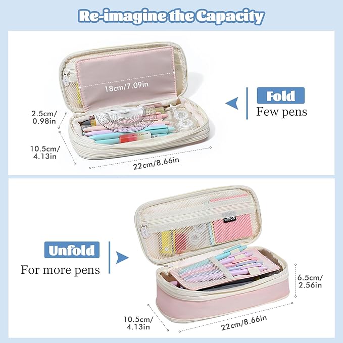 MoKo Large Capacity Pencil Case, Aesthetic Pencil Pouch Bag with Zipper, Cute Pen Case Stationery Organizer Holder for Office/School Supplies, Back to School Gift, Pink