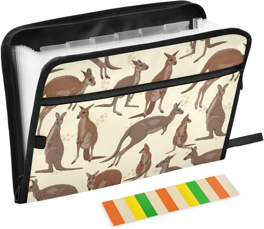 Gredecor 13 Pockets File Folder Organizer A4/Letter Water Resistant Australian Big Red Kangaroo Document Bag with Zipper Filing Folder Expanding File Pouch Storage for School Office