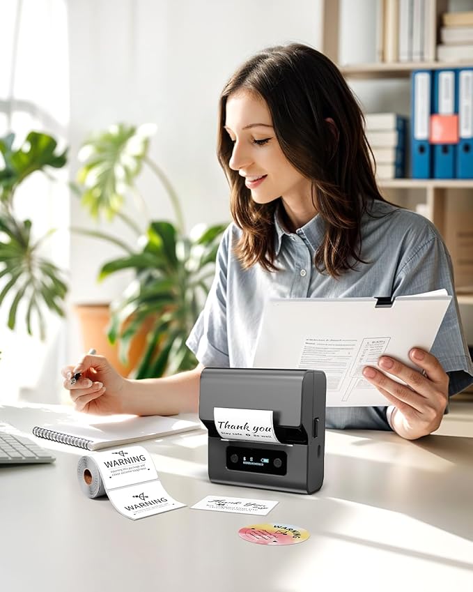 Phomemo M221 Label Maker, New Upgraded 3 Inch Bluetooth Thermal, Easier & More Stable, for Product, Address, Barcode, Small Business, Portable Label Printer DIY on Phone/PC, Space Gray,+100 Labels