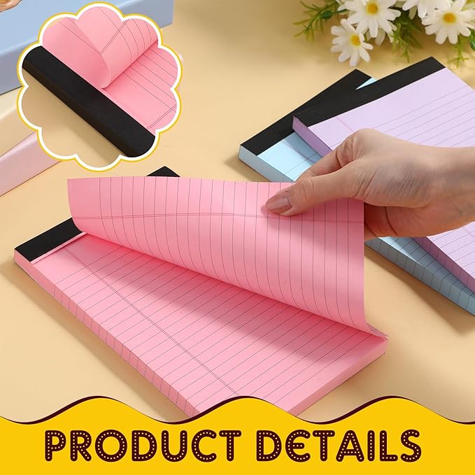 Honoson 6 Pack Legal Pads 5 x 8 College Ruled Colored Notepad 600 Sheets Wide Ruled Writing Pads 100 Sheets/pad Lined Paper Bulk for Office School Classroom Teacher Students Supplies, 3 Colors